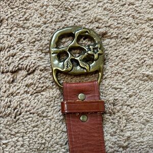 Linea Pelle Brown Leather Belt with Artistic Brass Buckle
